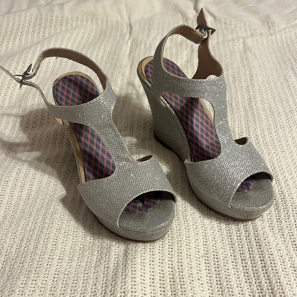 Silver sparkly heels.